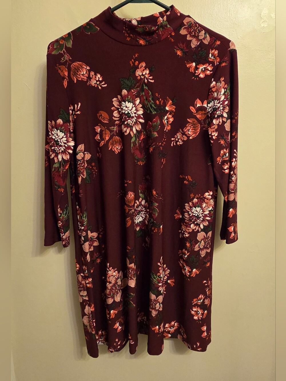 As U Wish Whimsigoth Floral Mock Neck Dress M Burgundy Vintage Boho Chic Fall